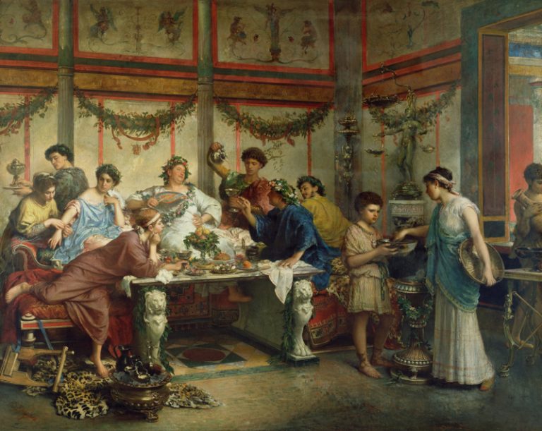 Banquetes Romanos, Prácticas Gastronómicas, Excentricidades en la Mesa, Rituales Alimentarios, Opulencia Romana, Comportamiento Social, Vómito entre Platillos, Platillos Exóticos, Estofado de Lengua de Loro, Supersticiones en la Mesa, Fomentar Flatulencias, Bacanales Exuberantes, Ritual de Borrachera, Decoración de Banquetes, Restos en el Suelo, Riqueza y Estatus, Reflexiones sobre la Vida, Conexión Vida y Muerte, Mosaicos en Banquetes, Costumbres Supersticiosas